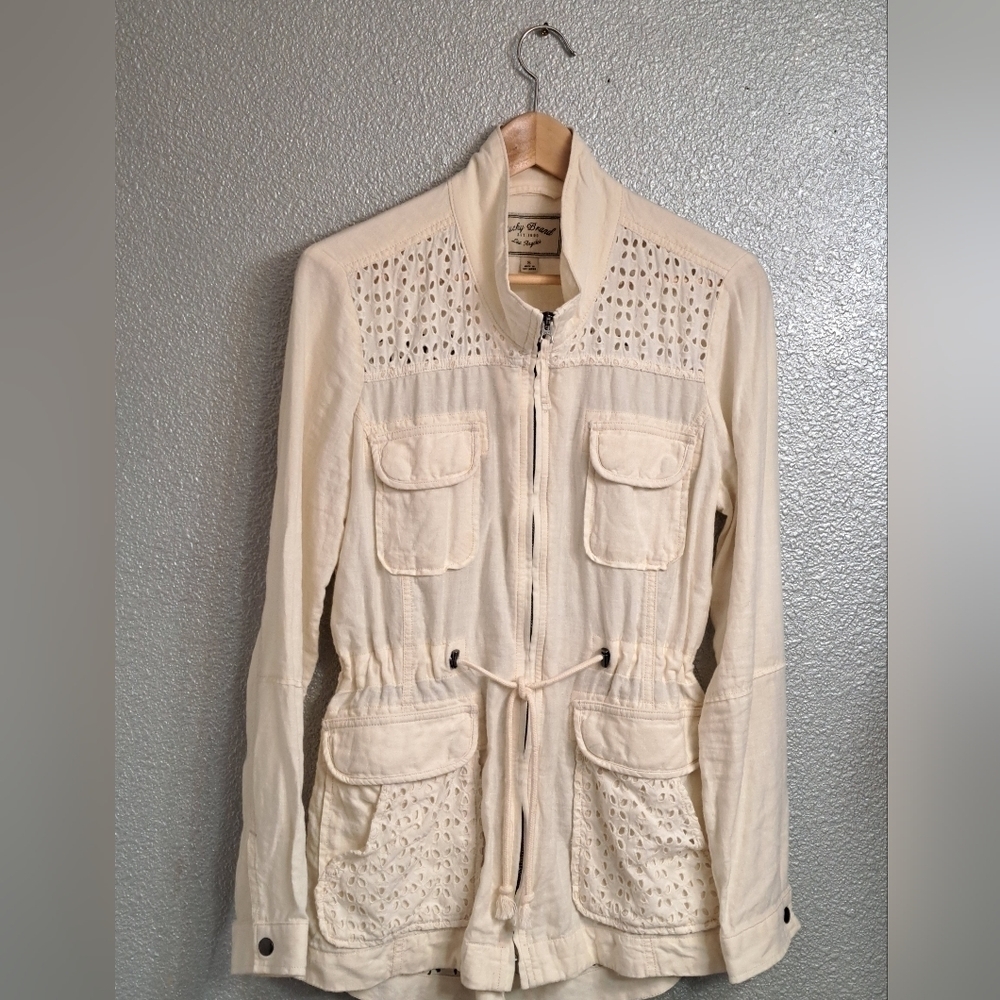 Linen Eyelet Zip Up Jacket Size S